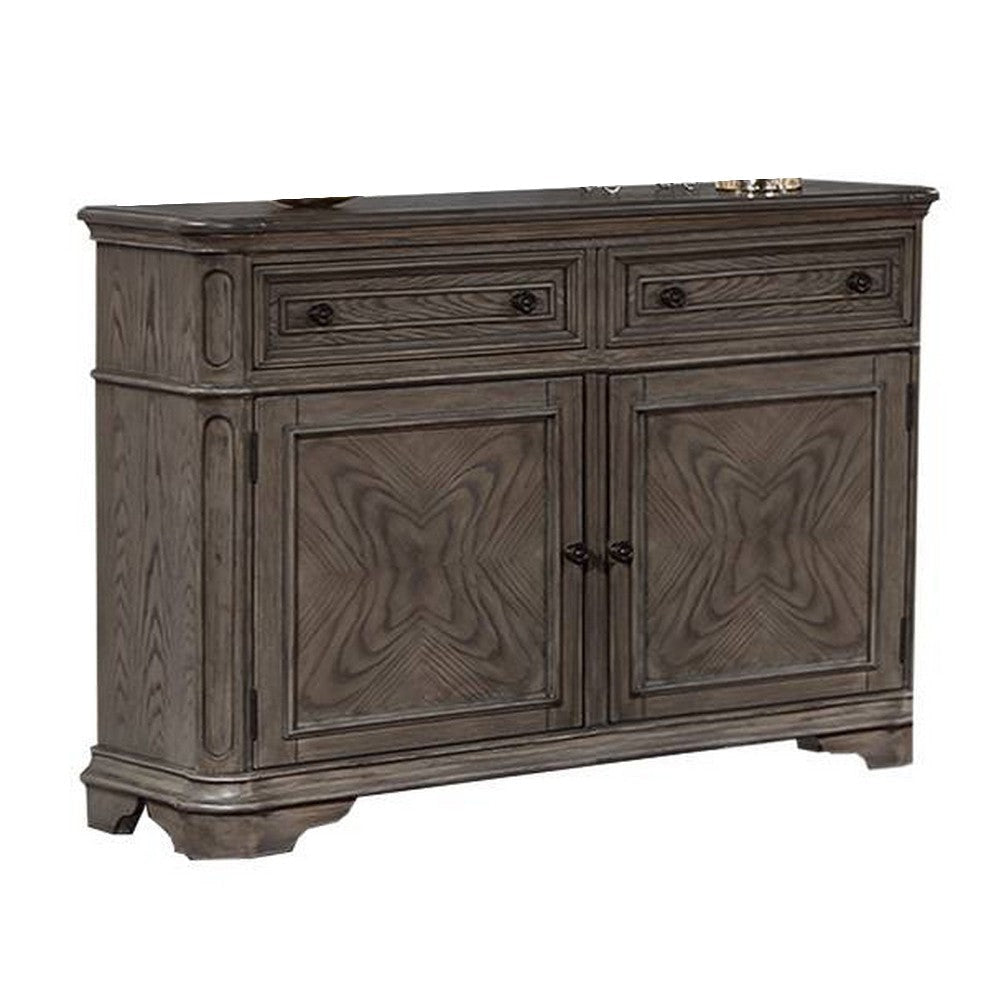 Sideboard Buffet Cabinet, 2 Storage Drawers, 56" Rich Oak Brown Wood