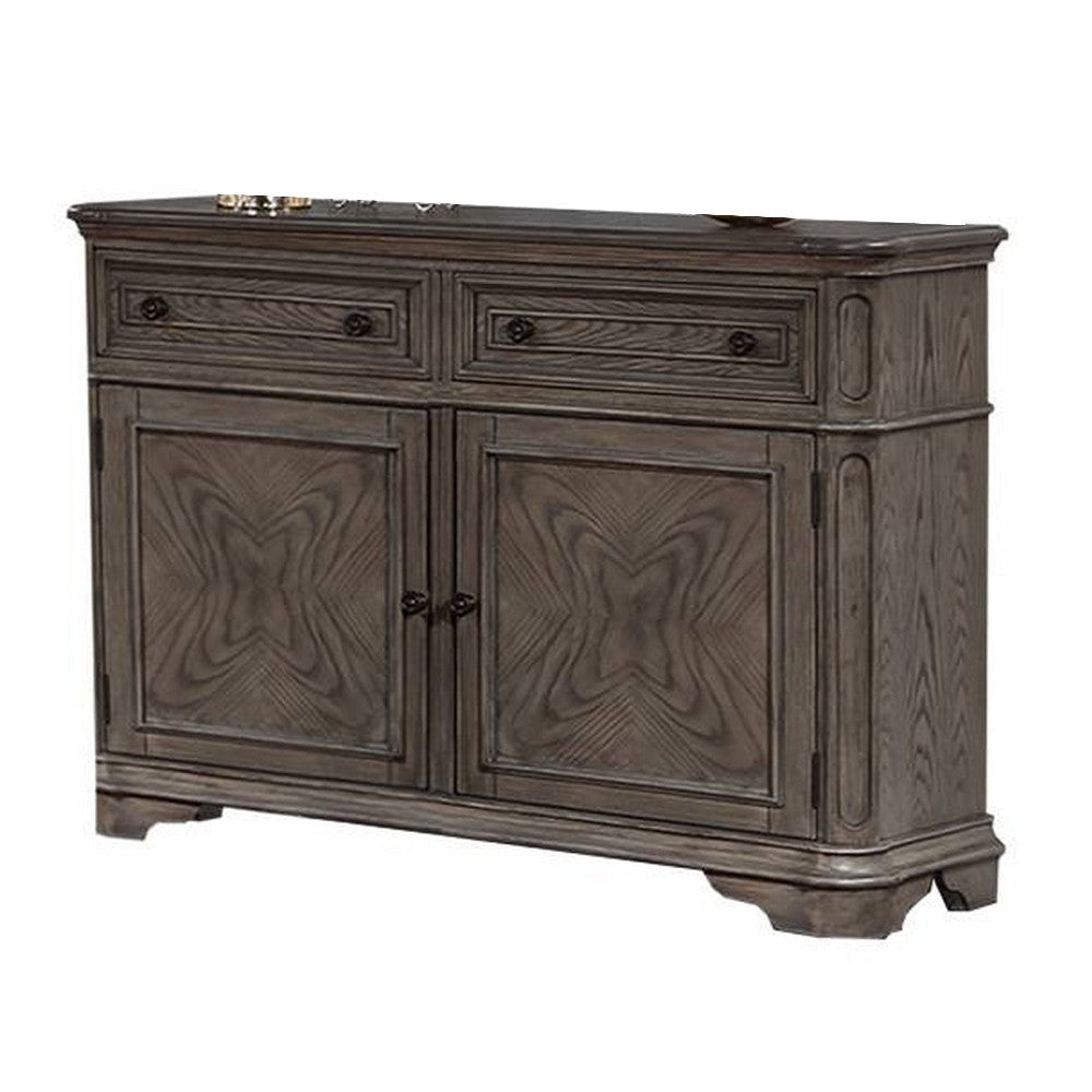 Sideboard Buffet Cabinet 2 Storage Drawers 56’’ Rich Oak Brown Wood BM326055