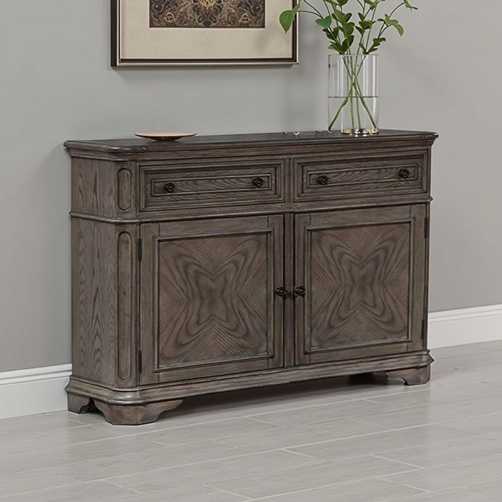 Sideboard Buffet Cabinet, 2 Storage Drawers, 56" Rich Oak Brown Wood
