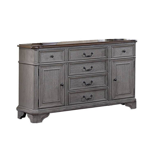 Sideboard Buffet Console, 6 Drawers, 2 Cabinets, 60" Gray, Brown