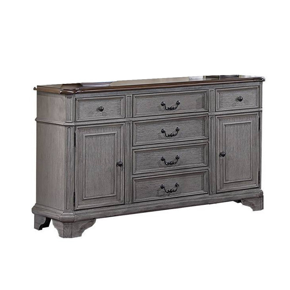 Sideboard Buffet Console, 6 Drawers, 2 Cabinets, 60" Gray, Brown