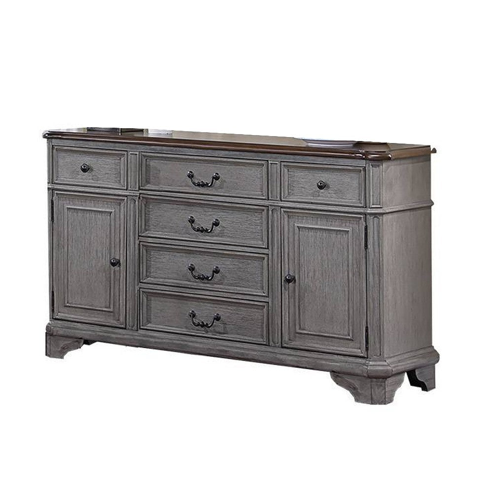 Sideboard Buffet Console 6 Drawers 2 Cabinets 60’’ Gray Brown BM326056