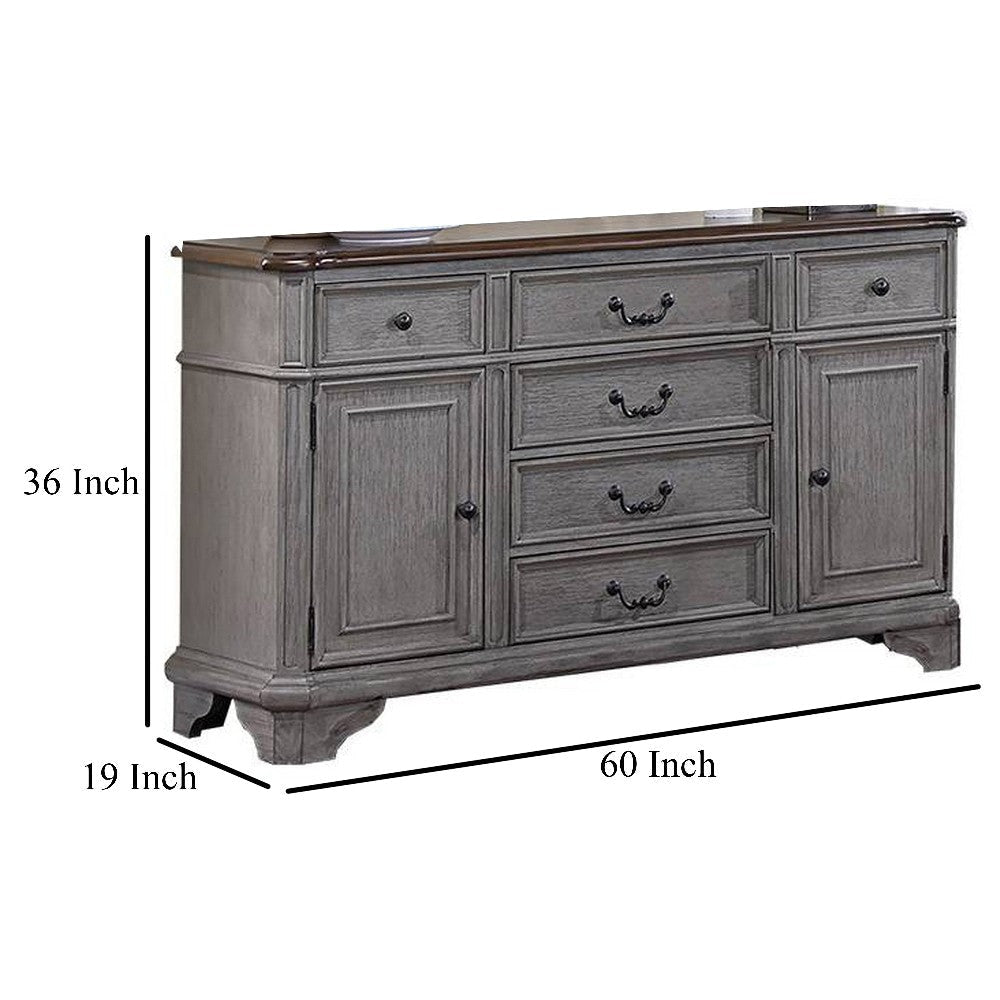 Sideboard Buffet Console 6 Drawers 2 Cabinets 60’’ Gray Brown BM326056