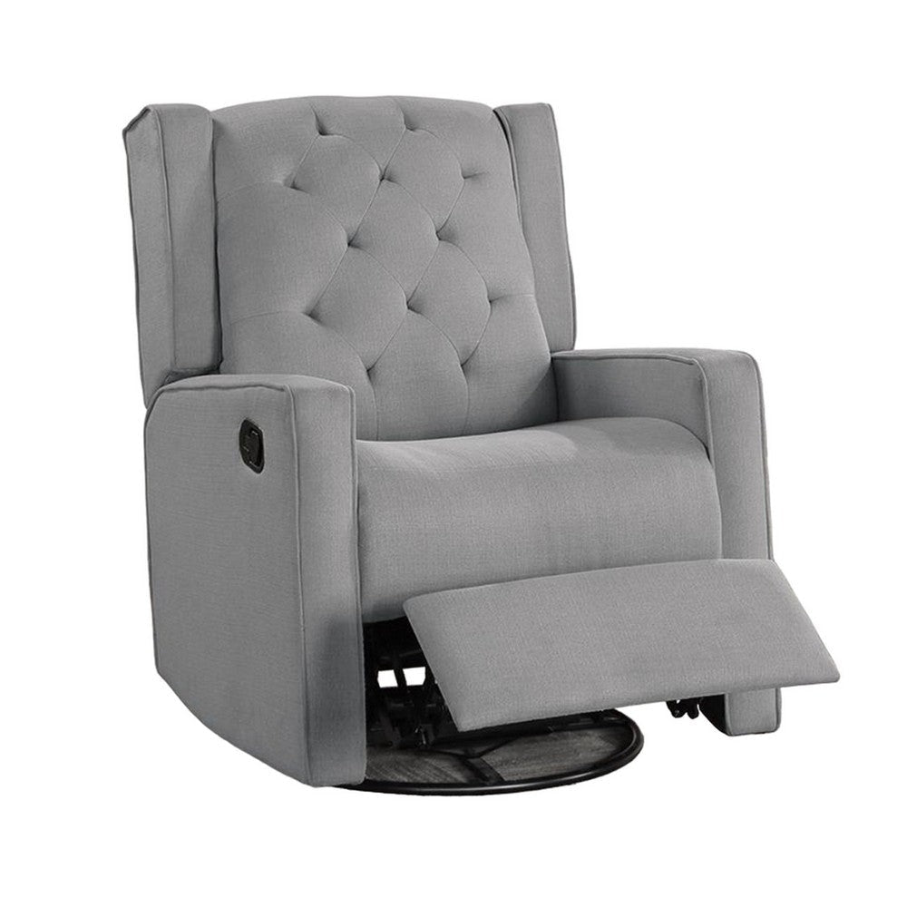 Manie Swivel Glider Manual Recliner Solid Wood Classic Gray Burlap BM326058