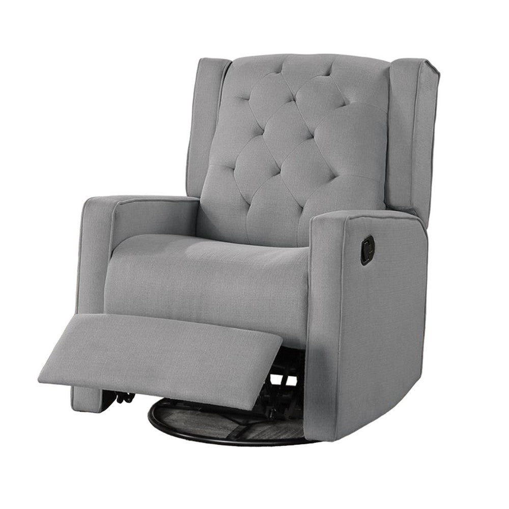 Manie Swivel Glider Manual Recliner Solid Wood Classic Gray Burlap BM326058