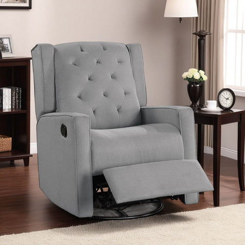 Manie Swivel Glider Manual Recliner, Solid Wood, Classic Gray Burlap