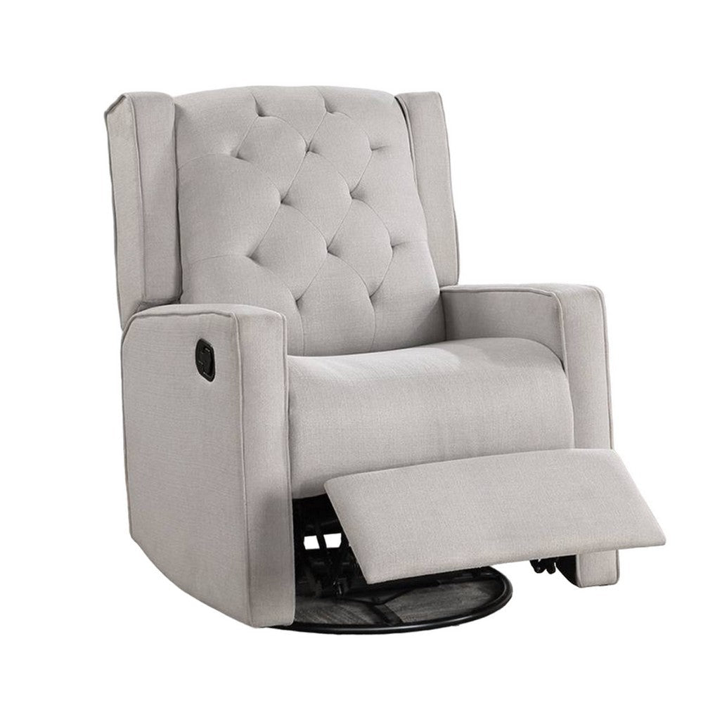 Manie Swivel Glider Manual Recliner Solid Wood Light Gray Burlap BM326059