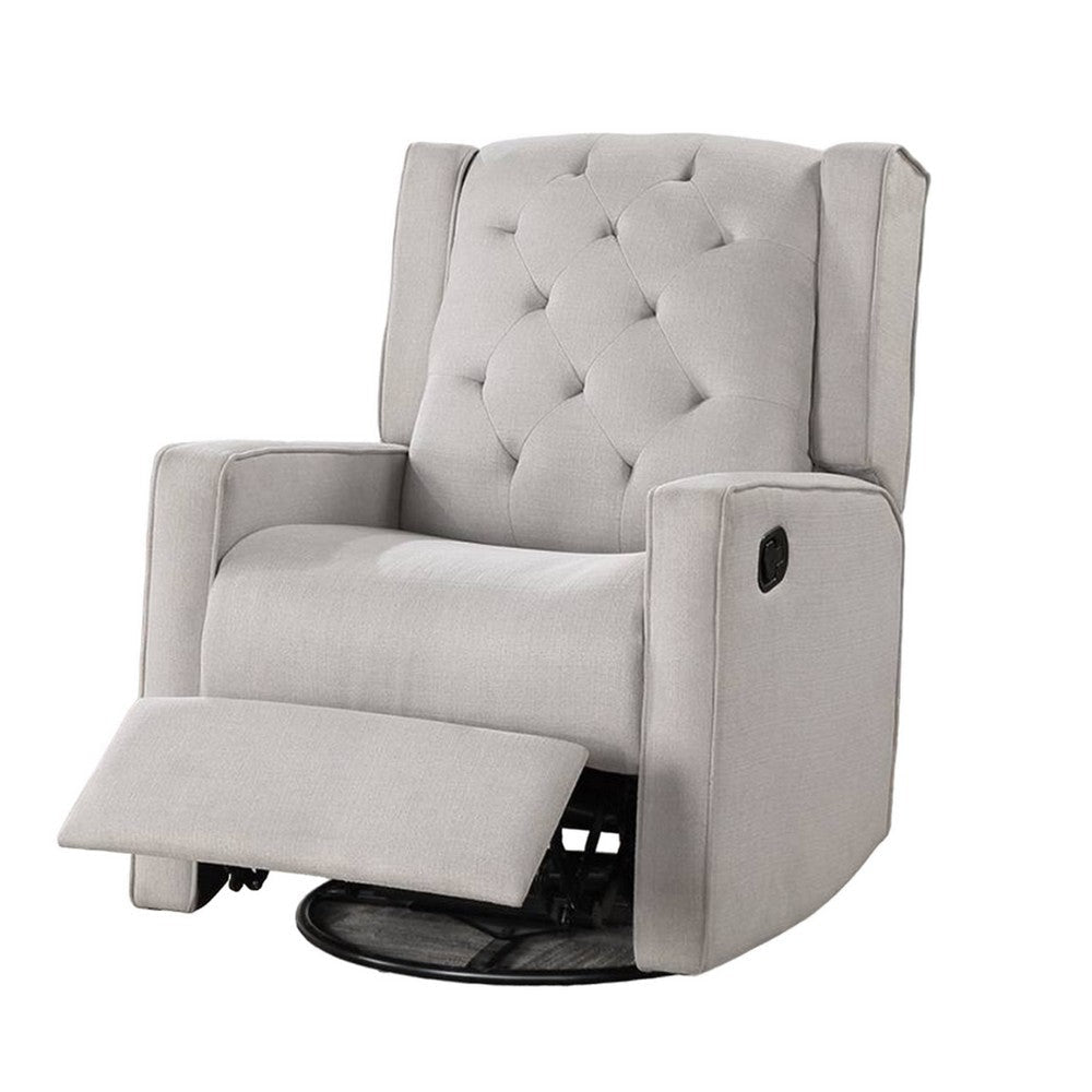 Manie Swivel Glider Manual Recliner Solid Wood Light Gray Burlap BM326059