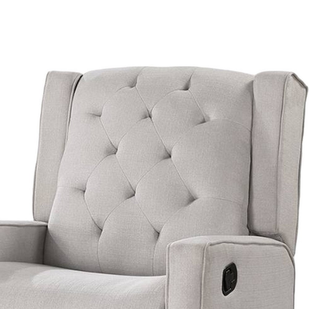 Manie Swivel Glider Manual Recliner Solid Wood Light Gray Burlap BM326059
