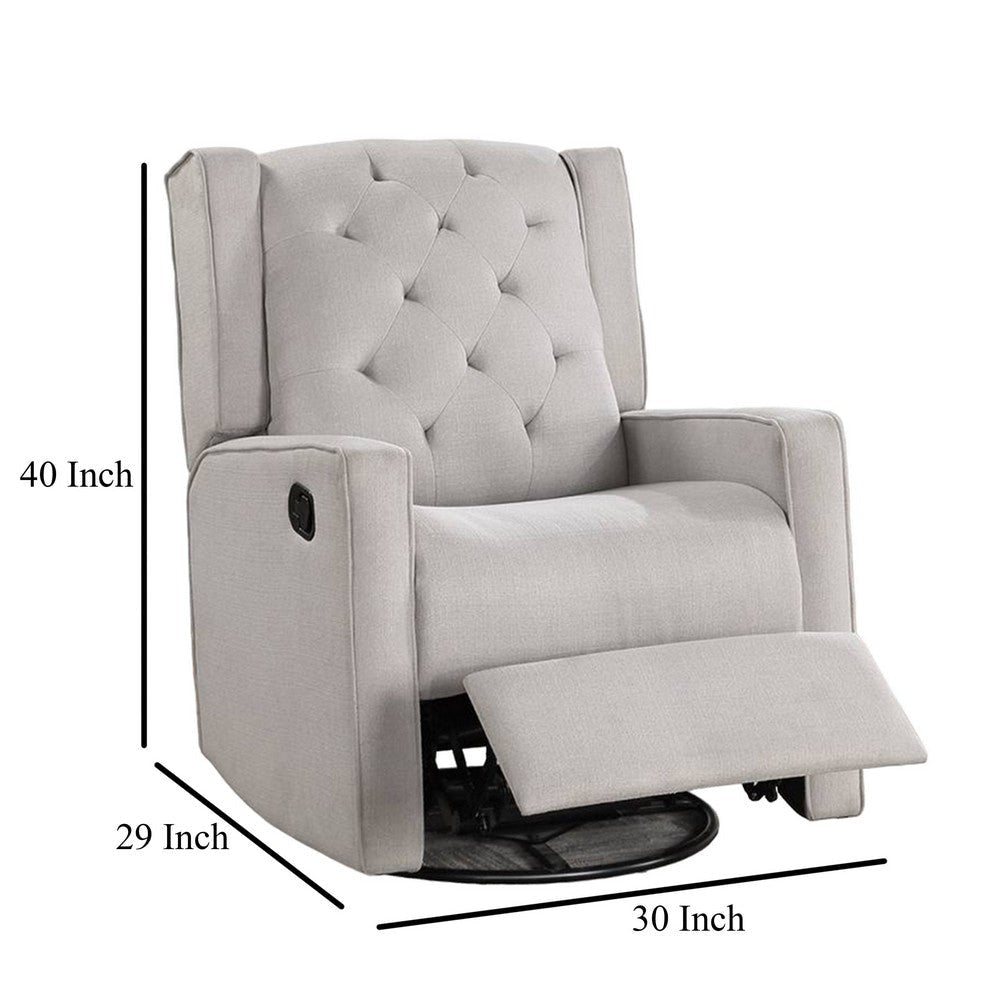 Manie Swivel Glider Manual Recliner Solid Wood Light Gray Burlap BM326059