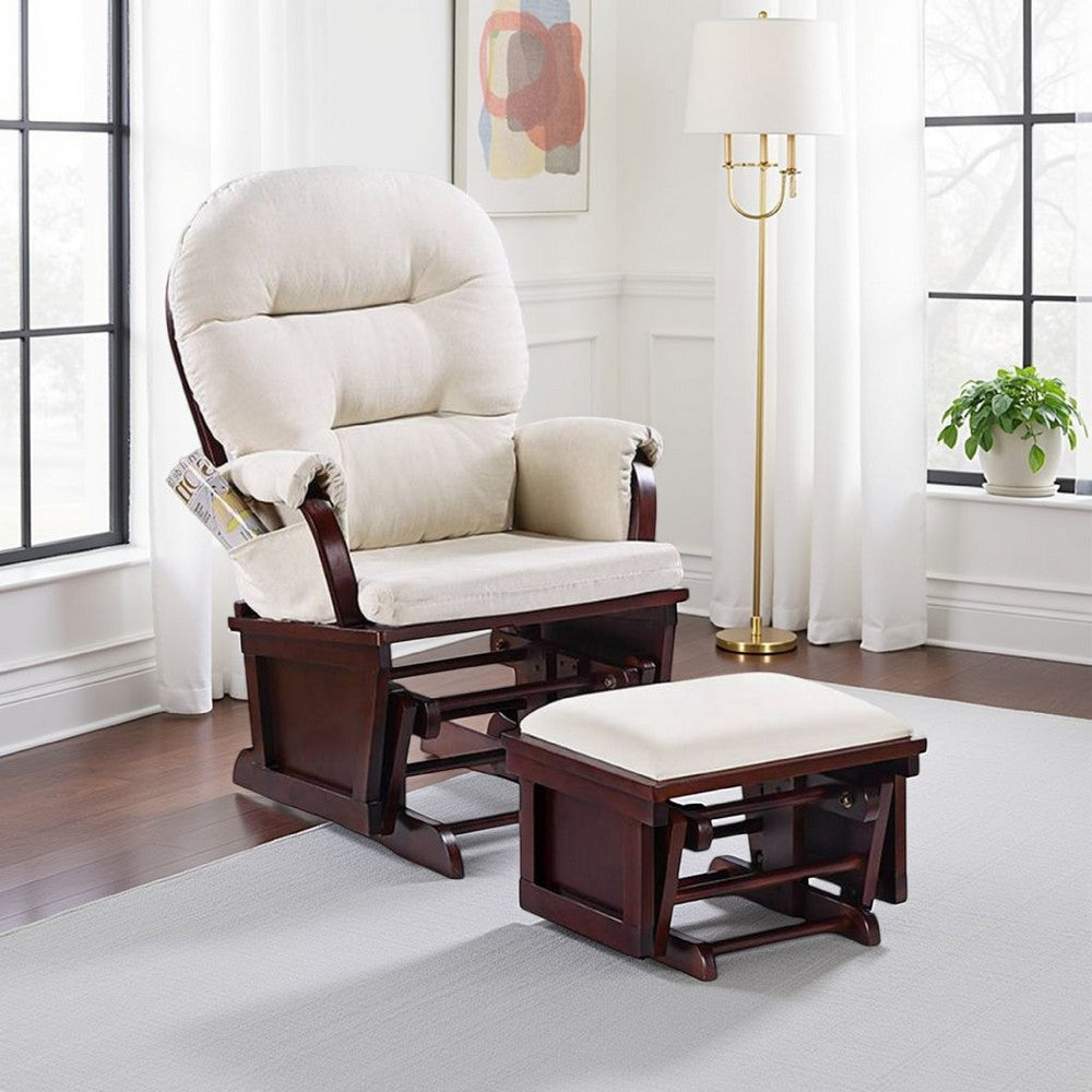 Noni Manual Glider Chair with Ottoman, Dark Brown, Beige