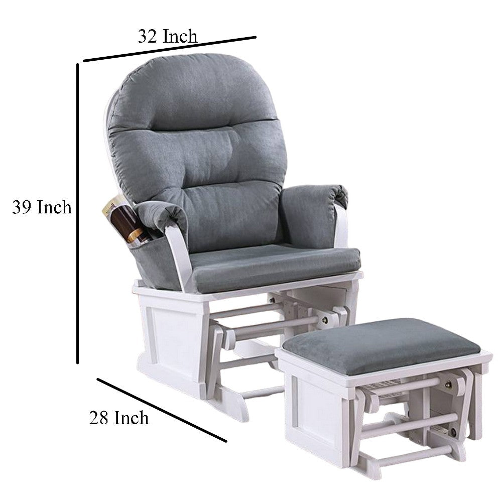 Noni Glider Manual Recliner Chair with Ottoman White Wood Gray BM326061