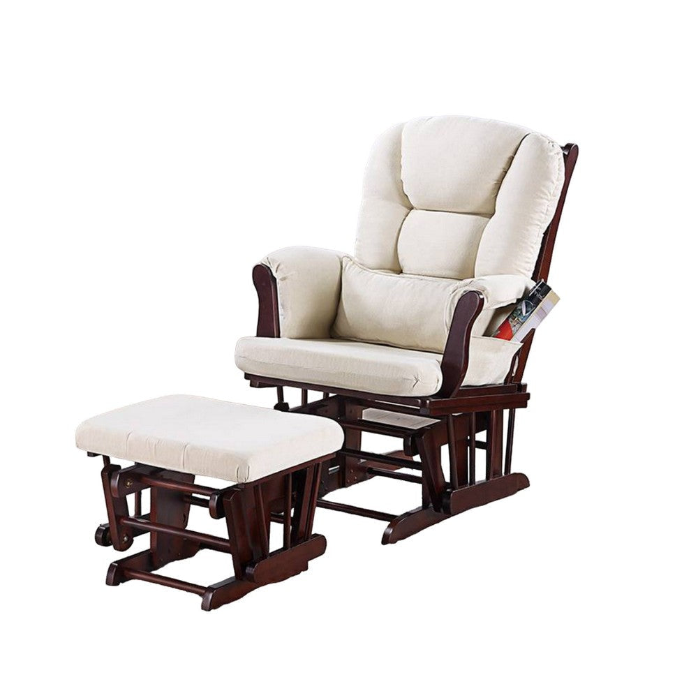 Noni Glider Manual Recliner Chair w Ottoman Brown Wood Square Beige BM326062