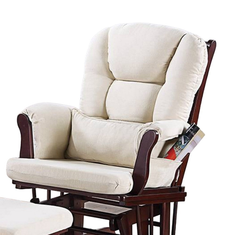 Noni Glider Manual Recliner Chair w Ottoman Brown Wood Square Beige BM326062
