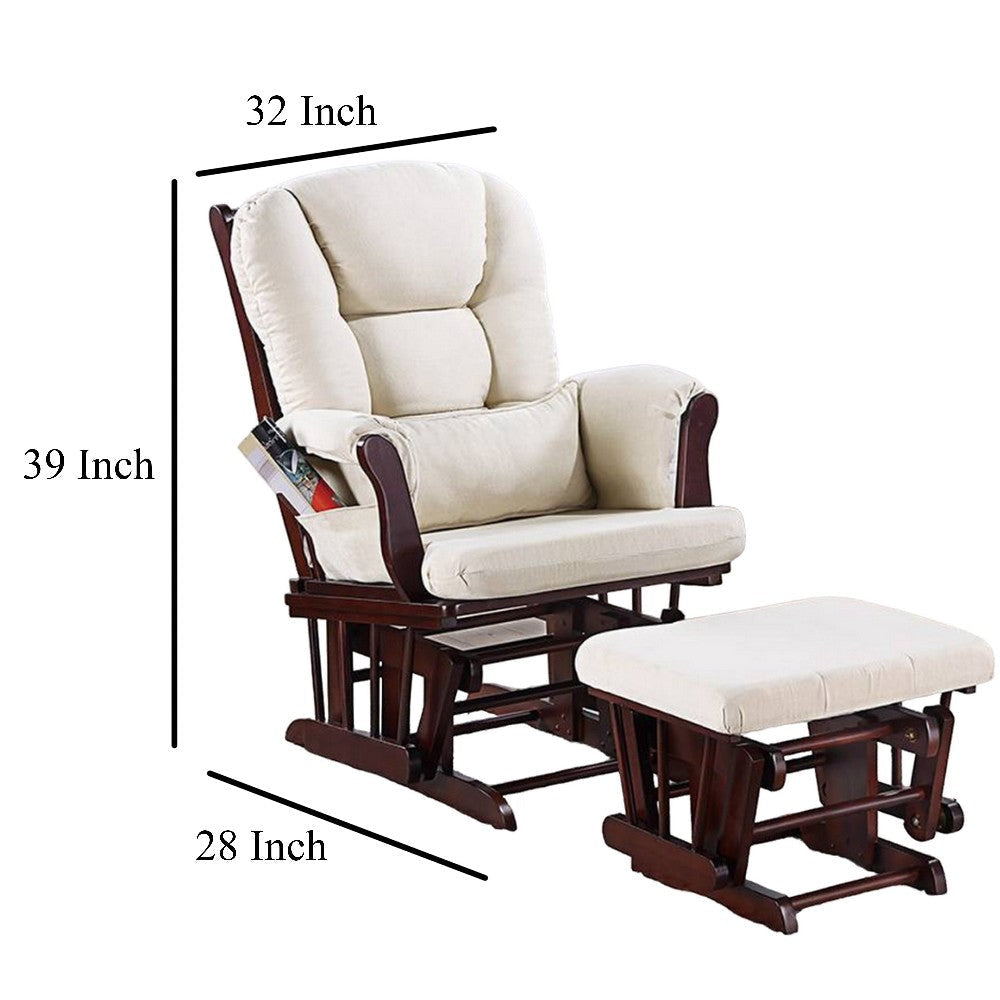 Noni Glider Manual Recliner Chair w Ottoman Brown Wood Square Beige BM326062