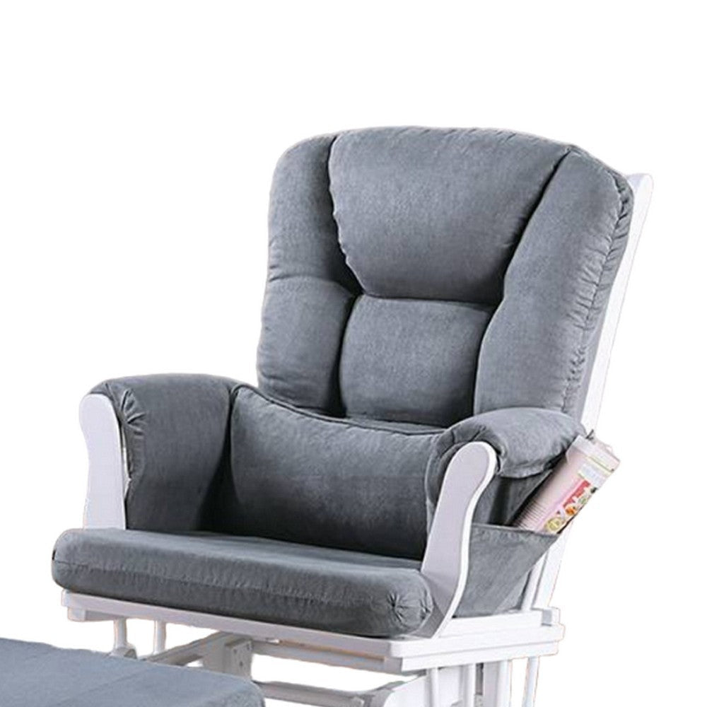 Noni Glider Manual Recliner Chair w Square Ottoman White Wood Gray BM326063