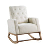 Clair Rocking Chair, Natural  Brown Solid Wood, Beige Button Tufted