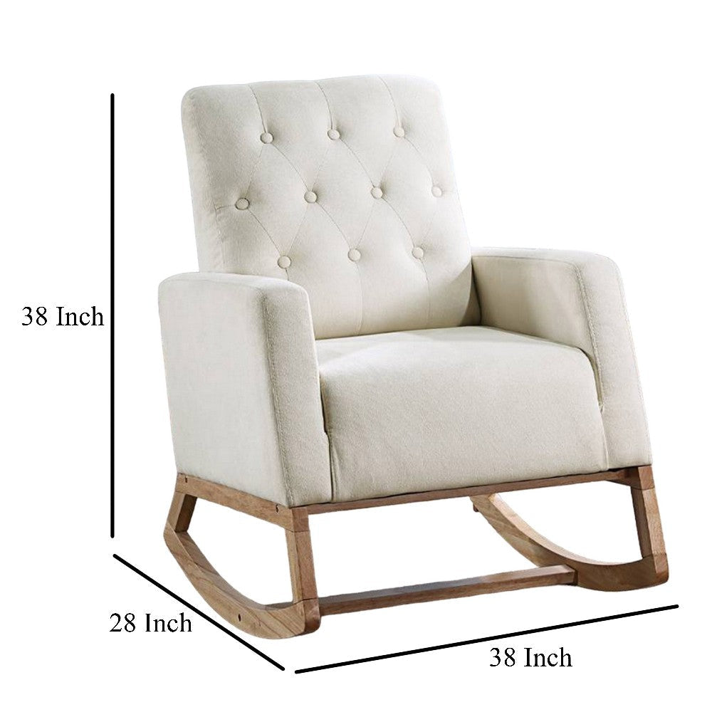 Clair Rocking Chair Natural Brown Solid Wood Beige Button Tufted BM326065