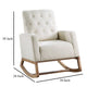 Clair Rocking Chair Natural Brown Solid Wood Beige Button Tufted BM326065