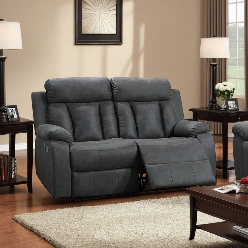 Corie Manual Recliner Loveseat, 60" Solid Wood, Dark Gray Faux Leather