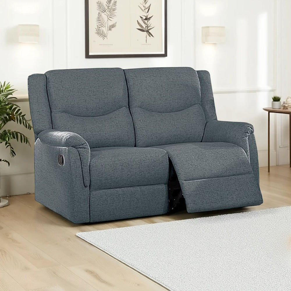 Ammy Manual Recliner Loveseat, 53in Solid Wood, Dark Gray Faux Burlap