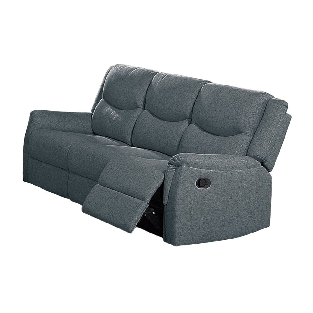Ammy Manual Recliner Sofa, Pillow Arms, 75in Wood, Gray Faux Burlap