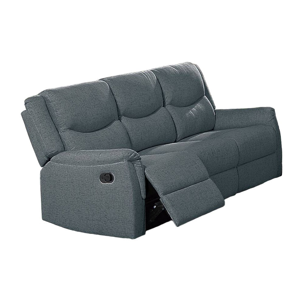 Ammy Manual Recliner Sofa Pillow Arms 75in Wood Gray Faux Burlap BM326074