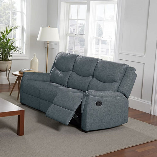 Ammy Manual Recliner Sofa, Pillow Arms, 75in Wood, Gray Faux Burlap