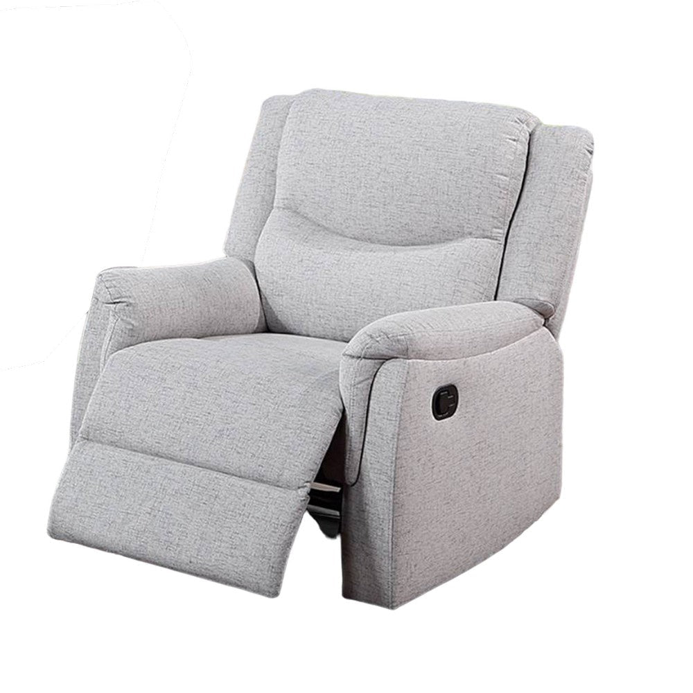 Ammy Manual Recliner Chair Pillow Arms Solid Wood White Faux Burlap BM326075