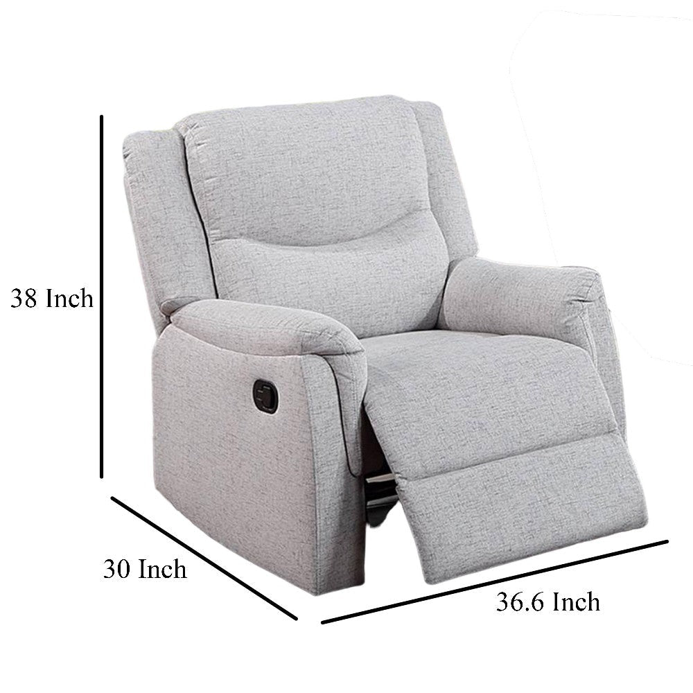 Ammy Manual Recliner Chair Pillow Arms Solid Wood White Faux Burlap BM326075