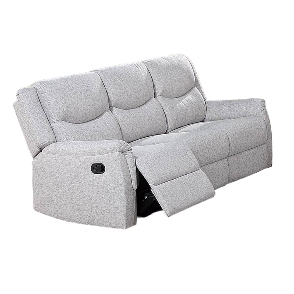 Ammy Manual Recliner Sofa, Pillow Arms, 75in Wood, White Faux Burlap