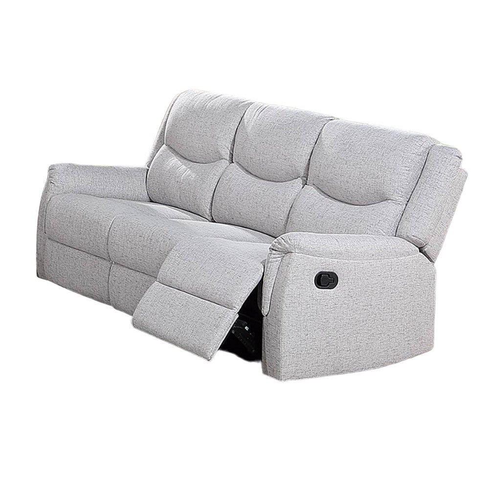 Ammy Manual Recliner Sofa Pillow Arms 75in Wood White Faux Burlap BM326077