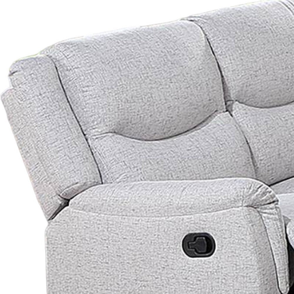 Ammy Manual Recliner Sofa Pillow Arms 75in Wood White Faux Burlap BM326077