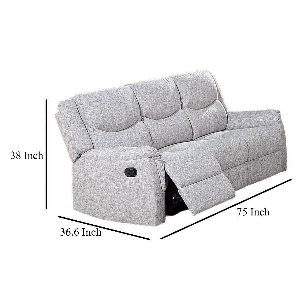 Ammy Manual Recliner Sofa Pillow Arms 75in Wood White Faux Burlap BM326077