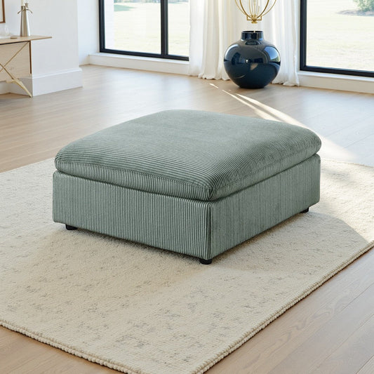 Joana Cocktail Ottoman, Sage Green Corduroy, Modular Square 39"