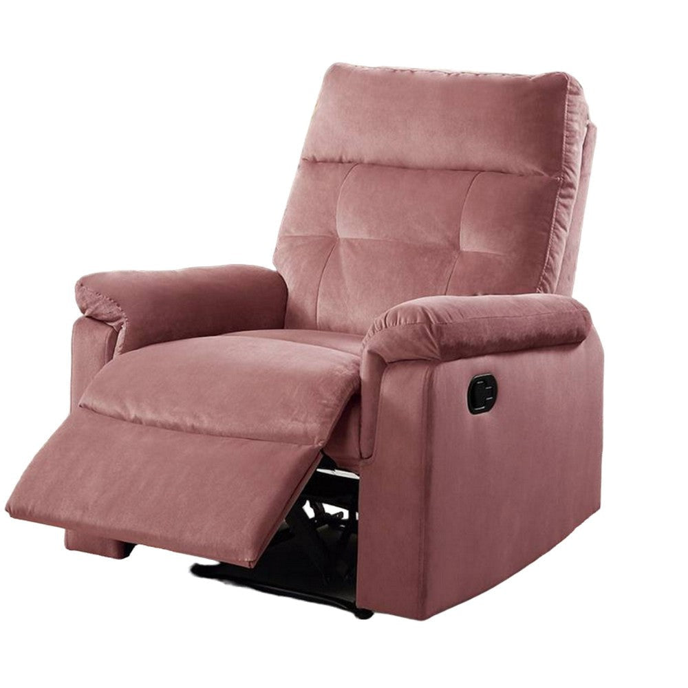 Jessy Manual Recliner Chair Tufted Cushioned Rose Pink Velvet BM326093