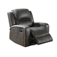 Charles Manual Recliner Chair, Smoke Gray Faux Leather, Solid Wood