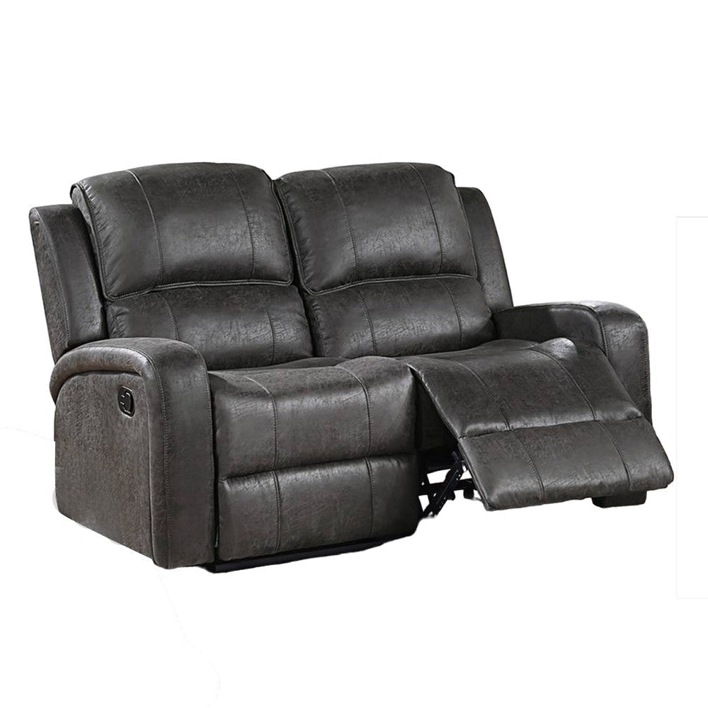 Charles Manual Recliner Loveseat, Plush Smoke Gray Faux Leather, 55"