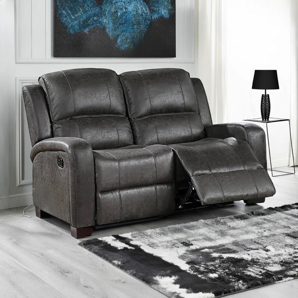 Charles Manual Recliner Loveseat, Plush Smoke Gray Faux Leather, 55"