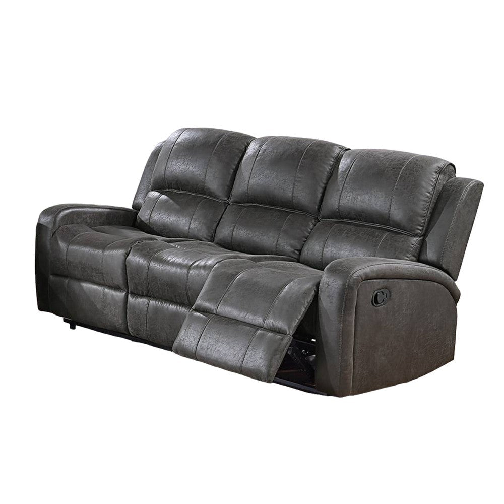 Charles Manual Recliner Sofa, Smoke Gray Faux Leather, Solid Wood, 78"