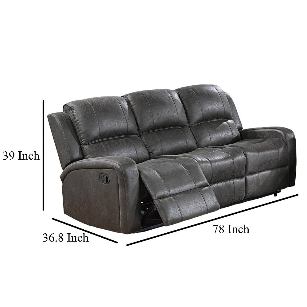 Charles Manual Recliner Sofa Smoke Gray Faux Leather Solid Wood 78’’ BM326096