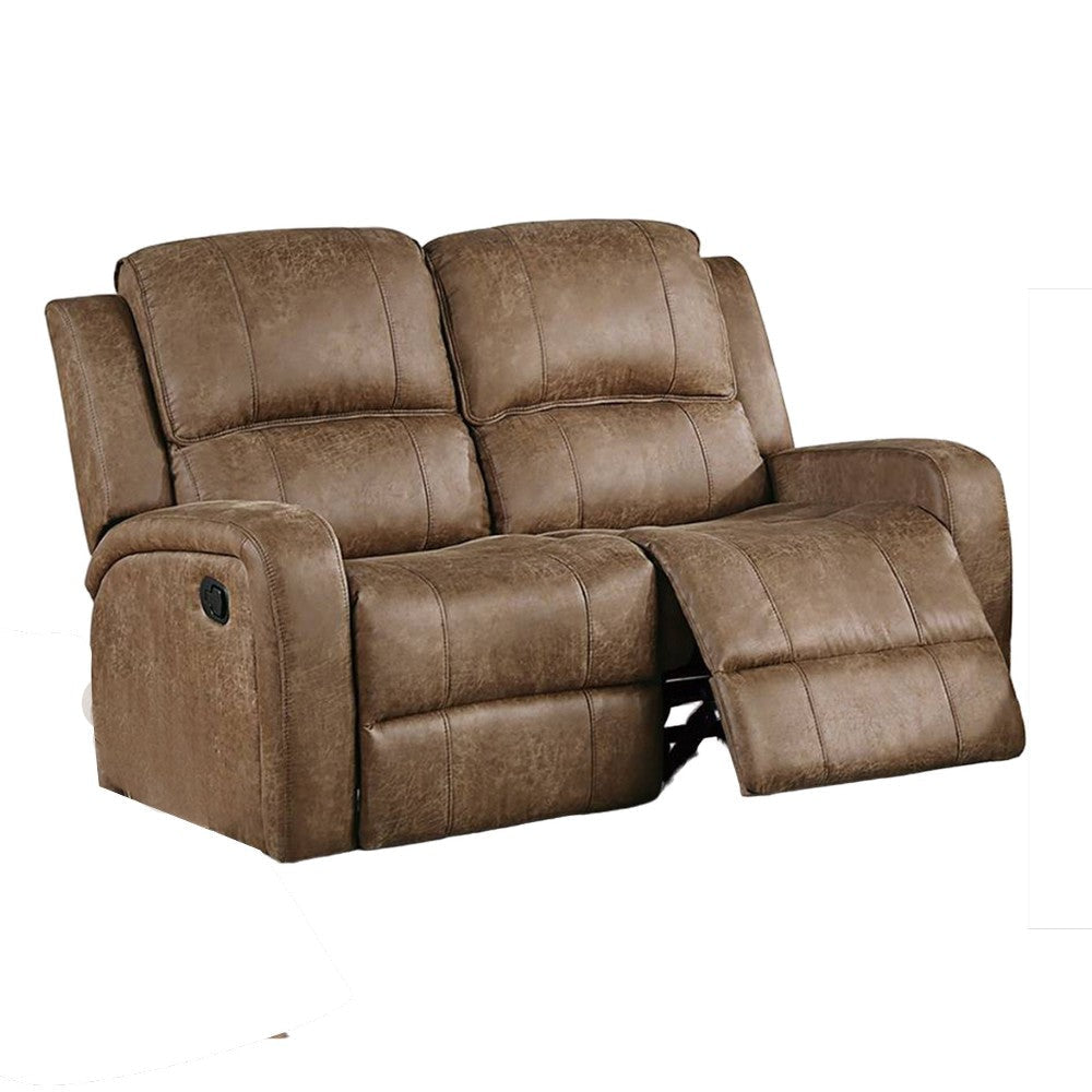 Charles Manual Recliner Loveseat, Chestnut Brown Faux Leather, 55"