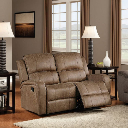 Charles Manual Recliner Loveseat, Chestnut Brown Faux Leather, 55"