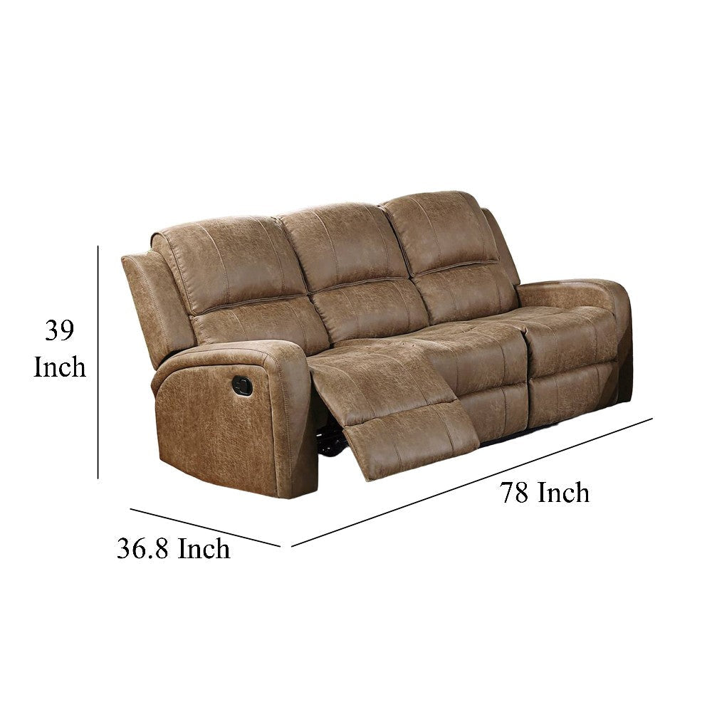 Charles Manual Recliner Sofa Plush Chestnut Brown Faux Leather 78’’ BM326099