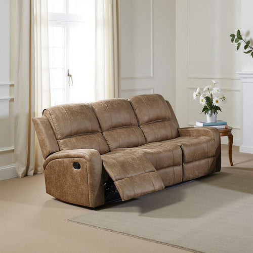 Charles Manual Recliner Sofa, Plush Chestnut Brown Faux Leather, 78"