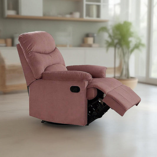 Karry Manual Recliner Chair, Cushioned Blush Pink Velvet, Solid Wood