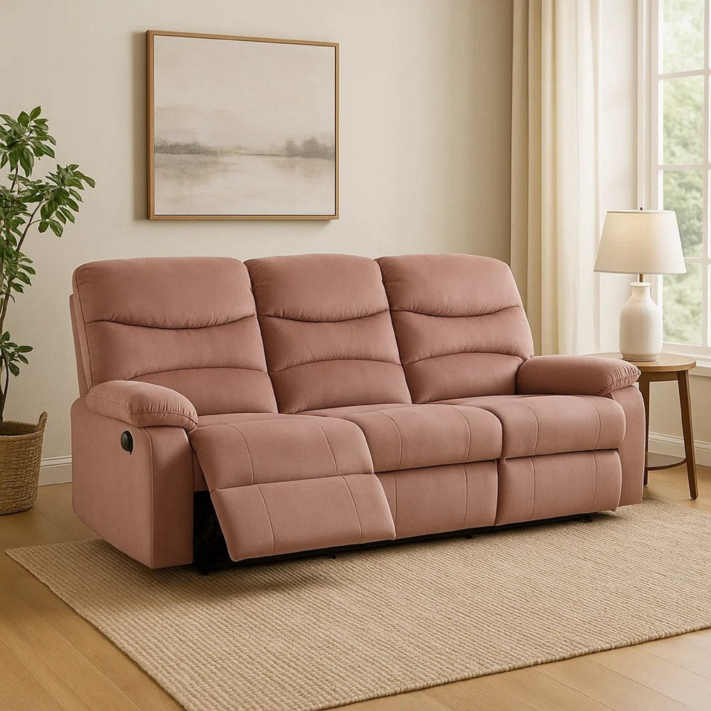 Karry Manual Recliner Sofa, Blush Pink Velvet, Solid Wood Frame, 73"