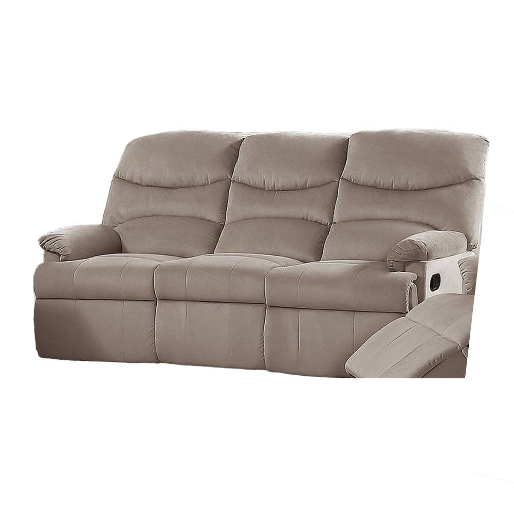 Karry Manual Recliner Sofa Light Brown Velvet 73’’ Solid Wood Frame BM326105