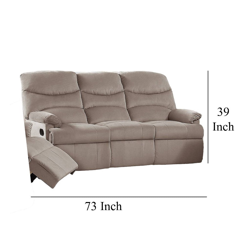 Karry Manual Recliner Sofa Light Brown Velvet 73’’ Solid Wood Frame BM326105