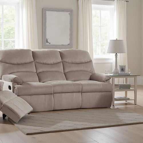 Karry Manual Recliner Sofa, Light Brown Velvet, 73" Solid Wood Frame